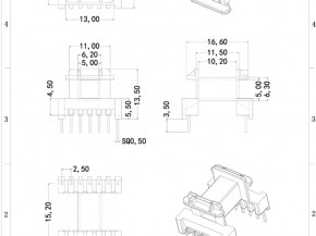 EE16卧式工字7+7pin骨架