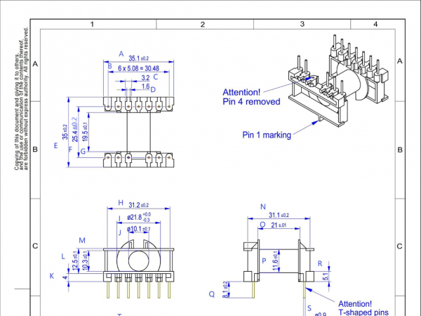 ETD29卧式工字骨架6+7pin